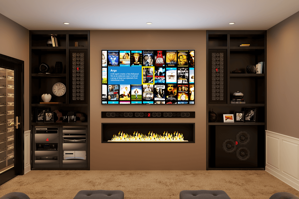 Media wall integrating TV and sound system for an immersive home entertainment experience